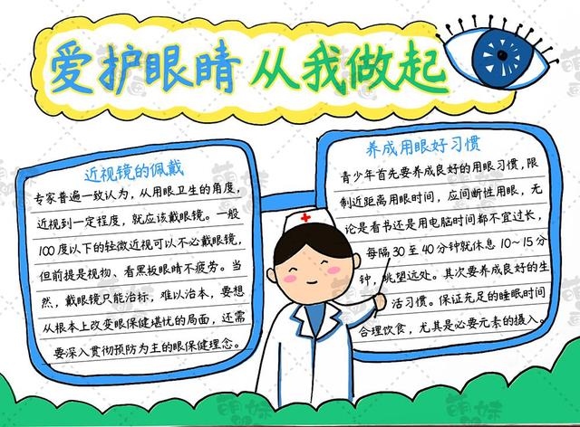 爱护眼睛,从我做起!一起学画简单的爱眼主题手抄报模板吧!